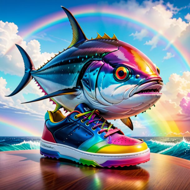 Pic of a tuna in a shoes on the rainbow