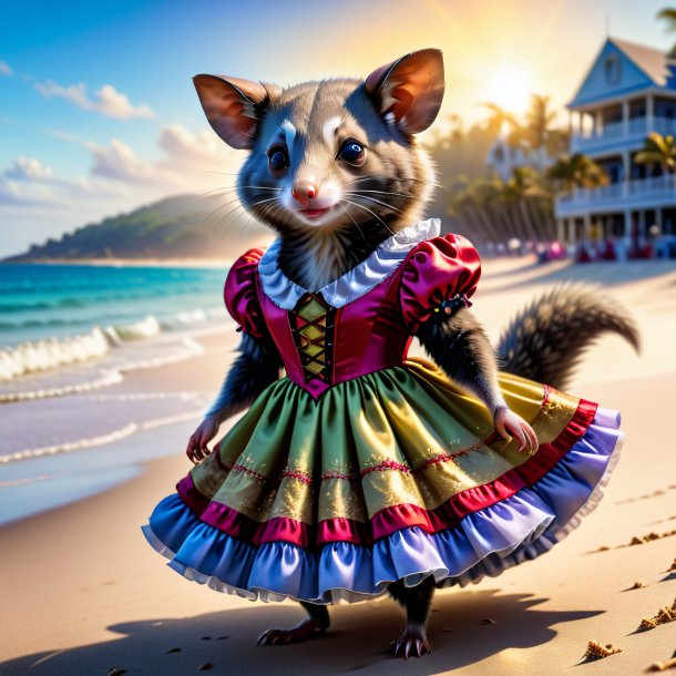 Picture of a possum in a dress on the beach