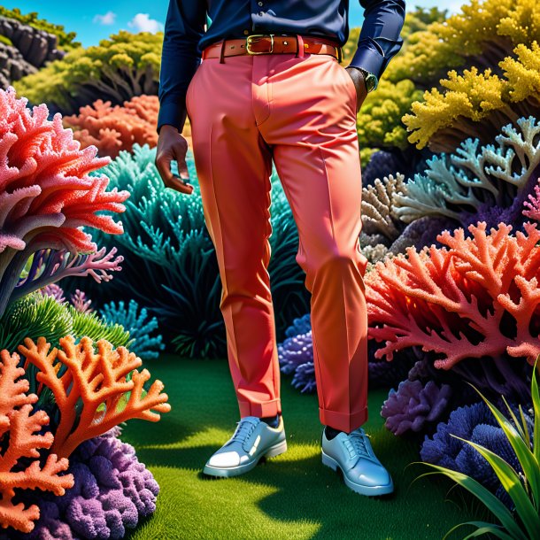 Image of a coral trousers from grass