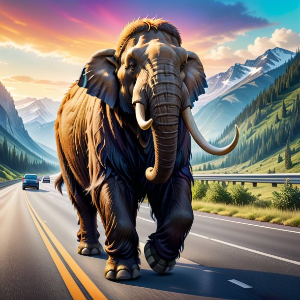 Ilustração de um mamute em uma calça na estrada