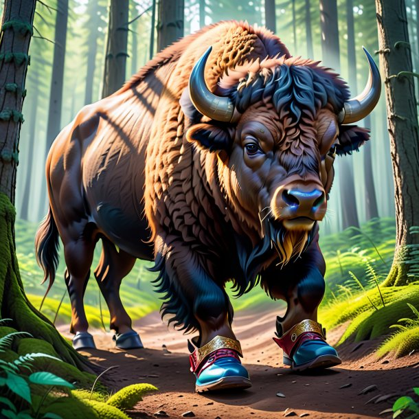 Photo of a bison in a shoes in the forest