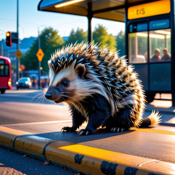 Image of a playing of a porcupine on the bus stop