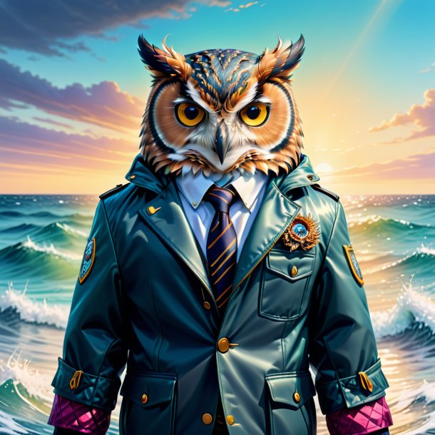 Illustration of a owl in a jacket in the sea