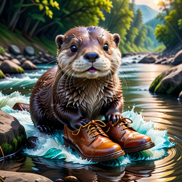 Image d'une loutre dans une chaussure dans la rivière