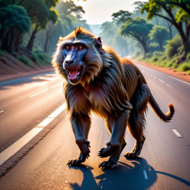 Pic of a dancing of a baboon on the road