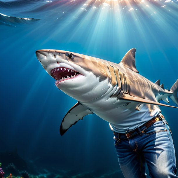 Image of a shark in a jeans in the sea