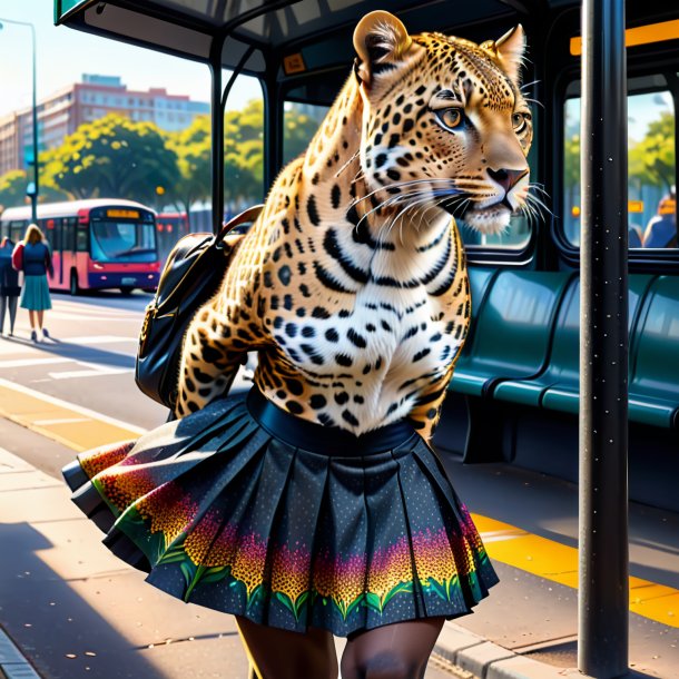 Drawing of a leopard in a skirt on the bus stop