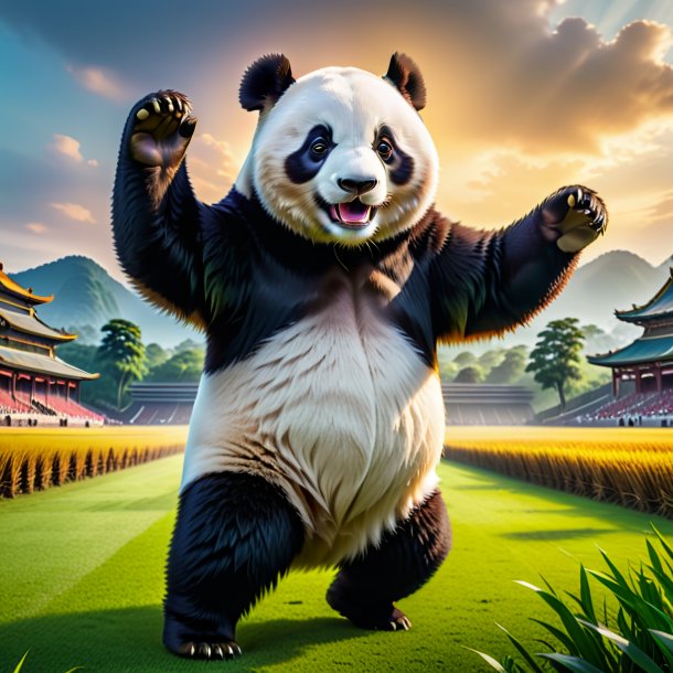 Pic of a dancing of a giant panda on the field