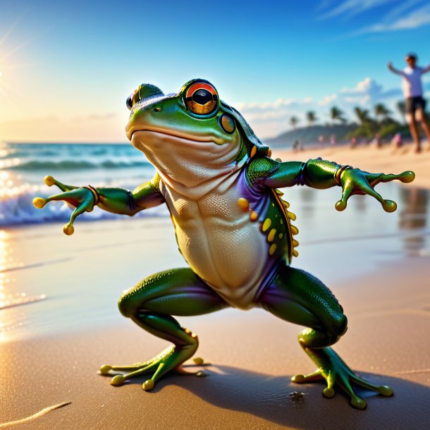 Photo of a dancing of a frog on the beach