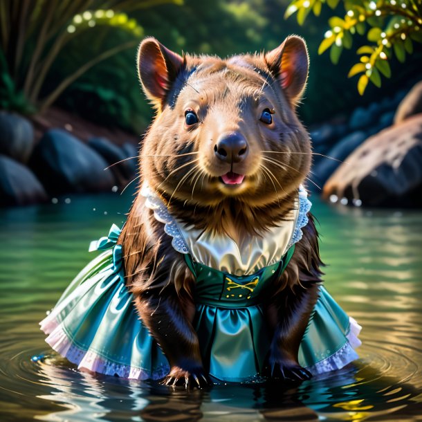 Image of a wombat in a skirt in the water