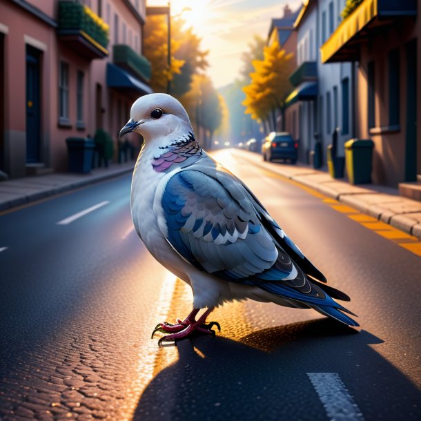 Illustration d'une colombe en manteau sur la route