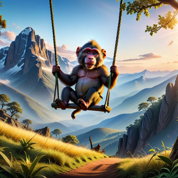 Picture of a swinging on a swing of a baboon in the mountains