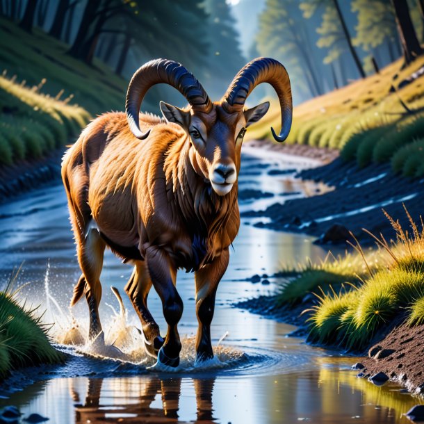 Photo of a threatening of a ibex in the puddle