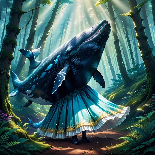 Illustration of a whale in a dress in the forest