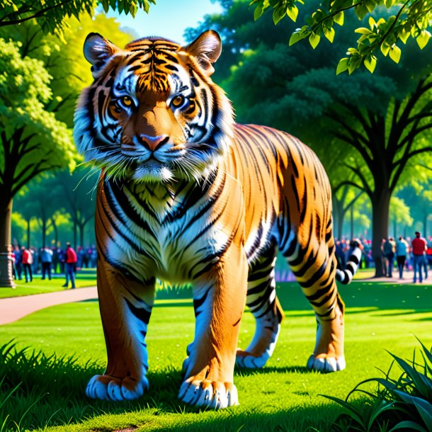 Pic of a tiger in a jeans in the park