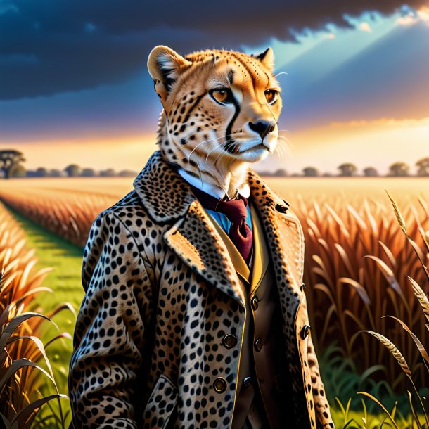 Illustration of a cheetah in a coat on the field