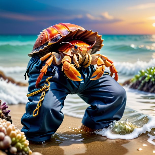Image of a hermit crab in a trousers in the water