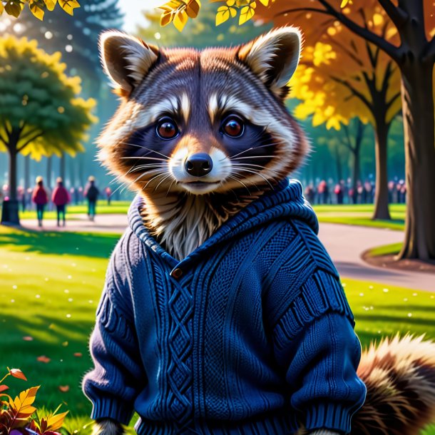 Picture of a raccoon in a sweater in the park