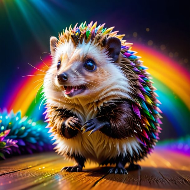 Picture of a dancing of a hedgehog on the rainbow