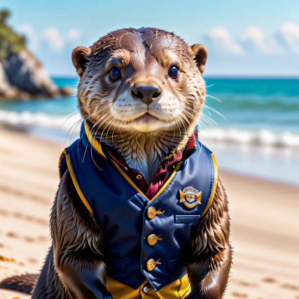 Photo d'une loutre dans un gilet sur la plage