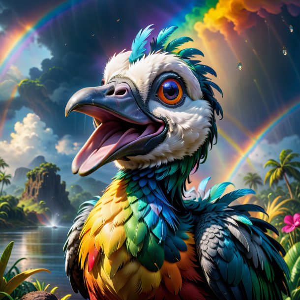Image of a crying of a dodo on the rainbow