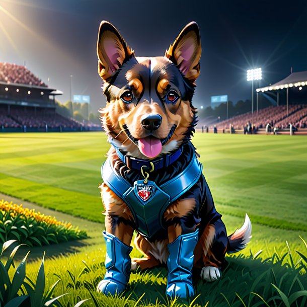 Illustration of a dog in a gloves on the field