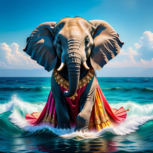 Image of a elephant in a dress in the sea
