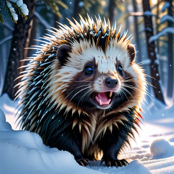 Image of a crying of a porcupine in the snow