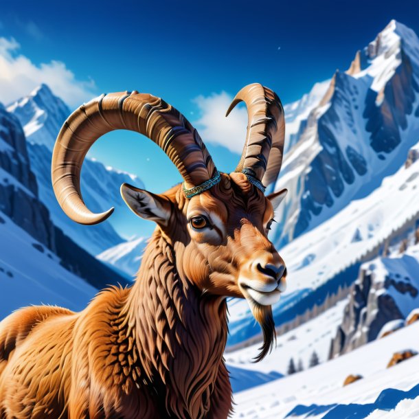 Drawing of a ibex in a hat in the snow
