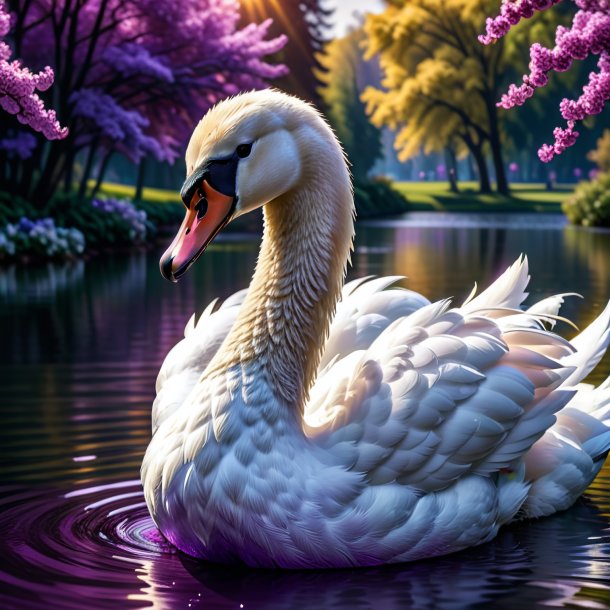 Photo of a swan in a purple jeans