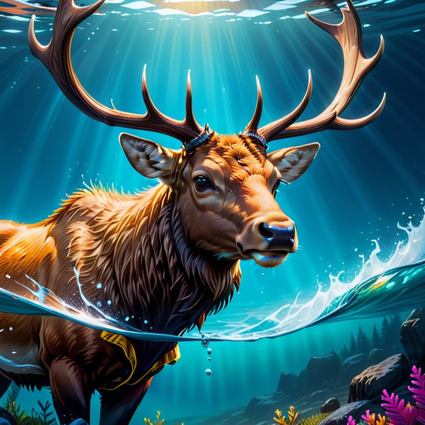 Illustration d'un wapiti dans un gants dans l'eau