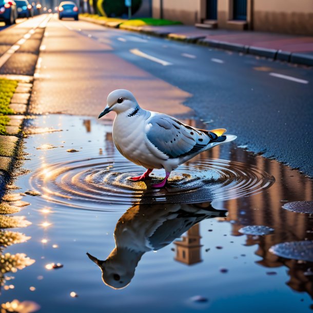 Image of a waiting of a dove in the puddle