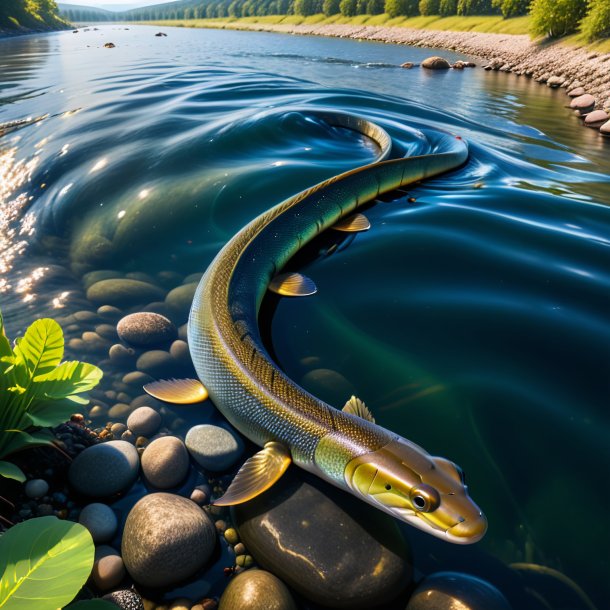 Pic of a eel in a jeans in the river