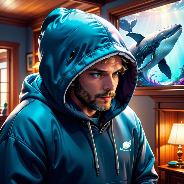 Drawing of a whale in a hoodie in the house