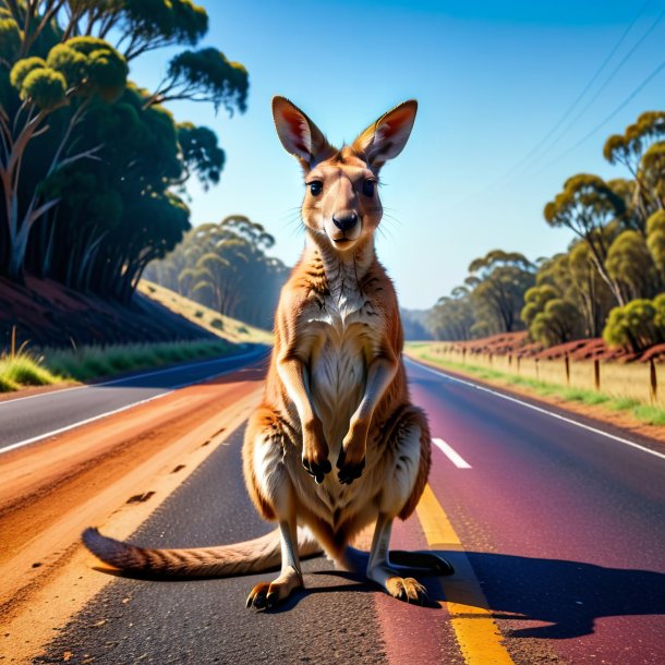 Foto de un llanto de un canguro en el camino