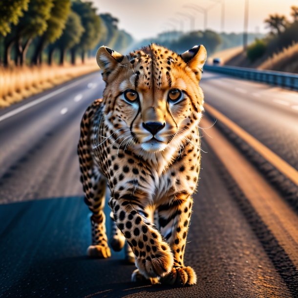 Photo of a cheetah in a gloves on the highway