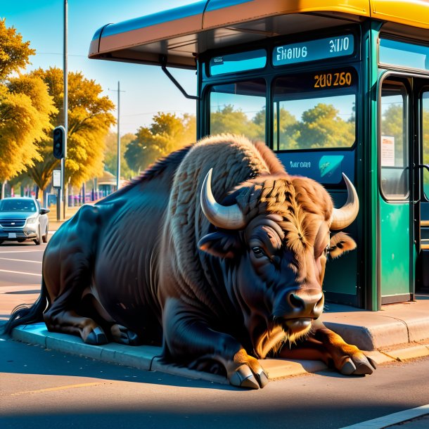 Imagen de un descanso de un búfalo en la parada de autobús