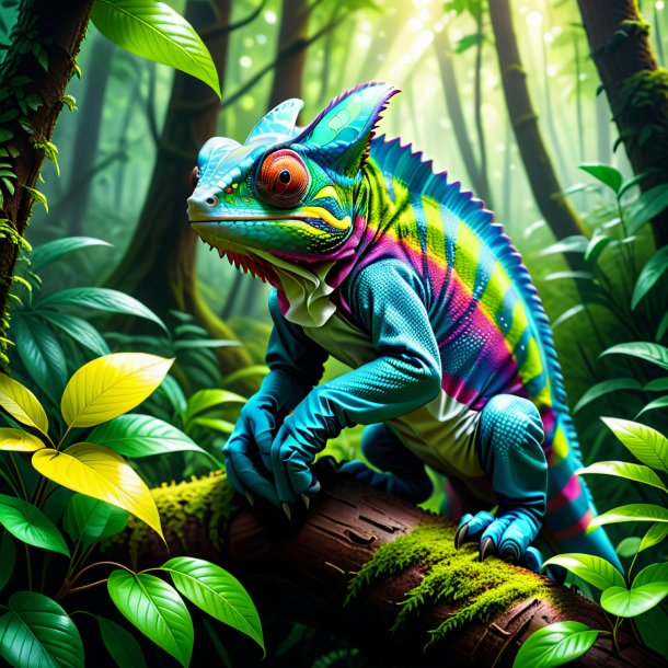 Illustration of a chameleon in a gloves in the forest