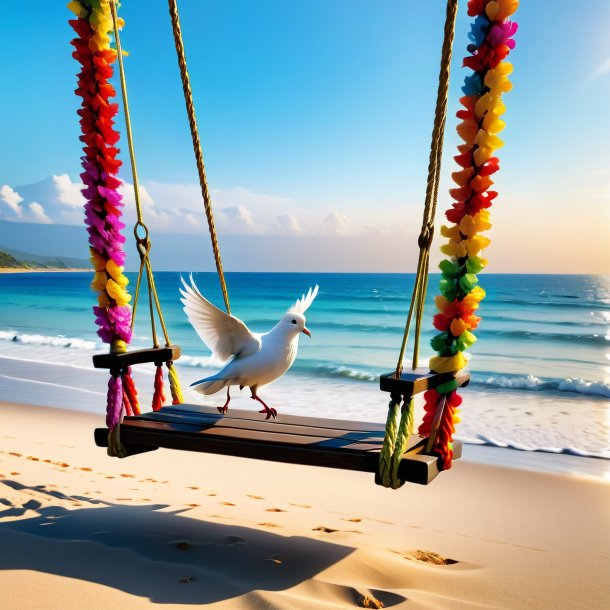 Picture of a swinging on a swing of a dove on the beach