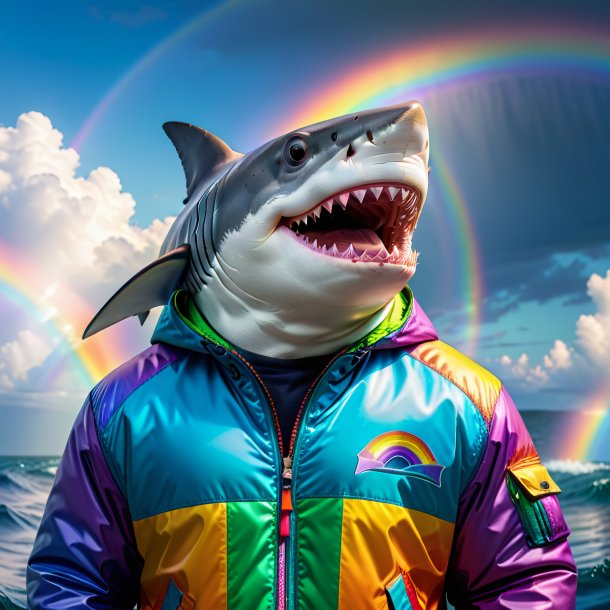 Photo of a shark in a jacket on the rainbow