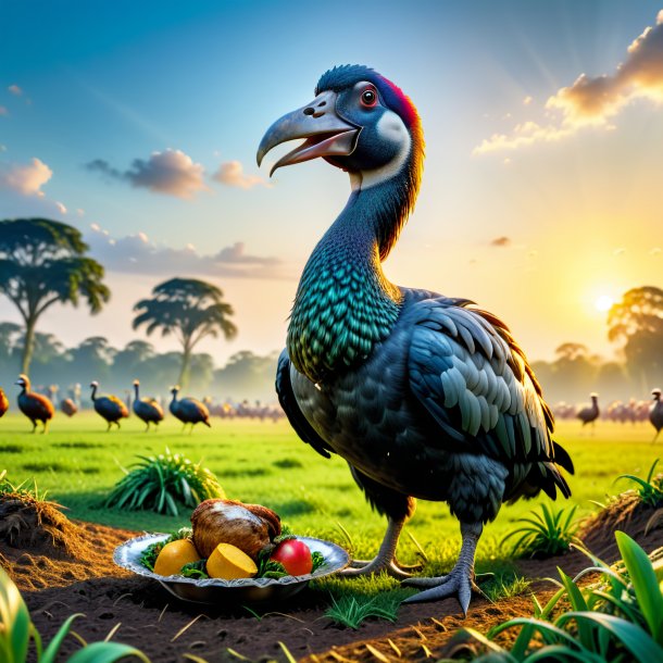 Picture of a eating of a dodo on the field