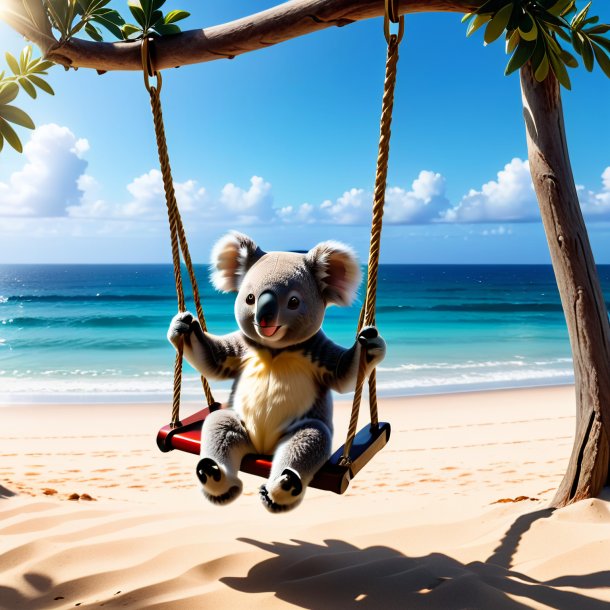 Photo of a swinging on a swing of a koala on the beach