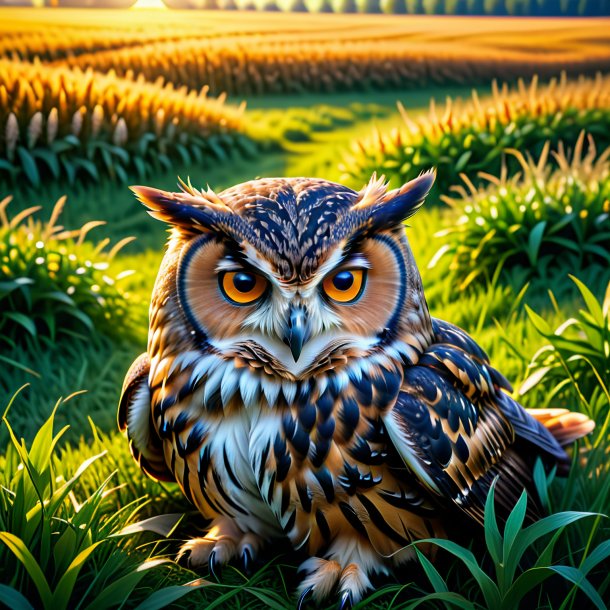 Picture of a sleeping of a owl on the field