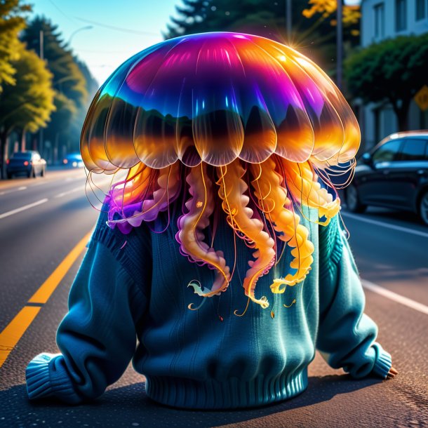 Drawing of a jellyfish in a sweater on the road