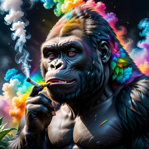 Photo of a smoking of a gorilla on the rainbow