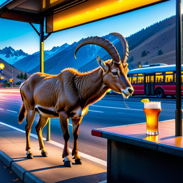 Picture of a drinking of a ibex on the bus stop