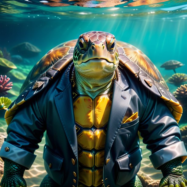 Photo of a turtle in a jacket in the water