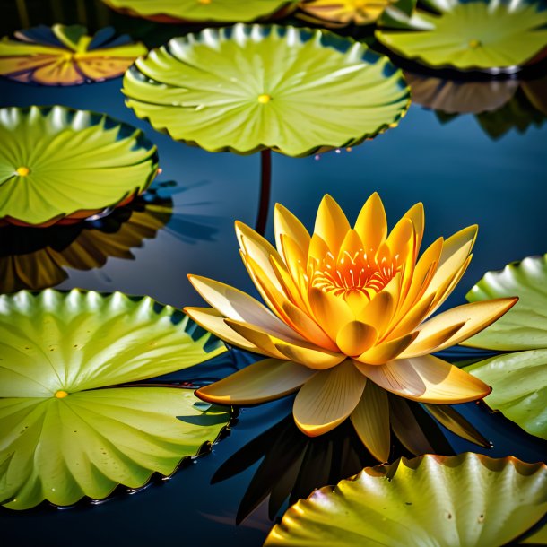"depiction of a orange water lily, yellow"