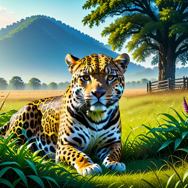 Image of a waiting of a jaguar in the meadow