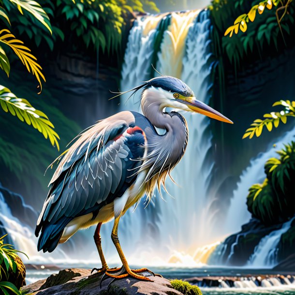 Image of a angry of a heron in the waterfall